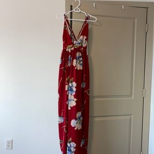 Red floral maxi dress wedding guest